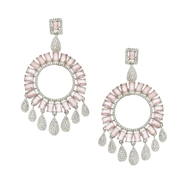 American Diamond Circular Handcrafted Drop Earrings