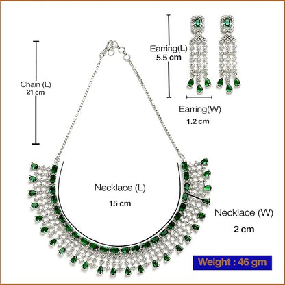 American Diamond Choker Set in Floral Design AD Studded Choker Necklace with Earrings for Women and Girls