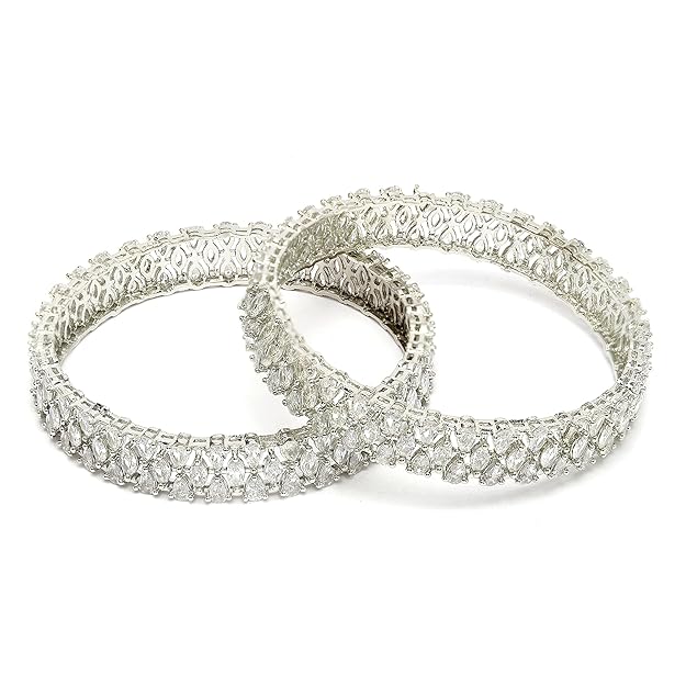 American Diamond Bracelets Rhodium Plated Silver Set