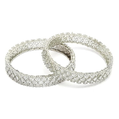 American Diamond Bracelets Rhodium Plated Silver Set
