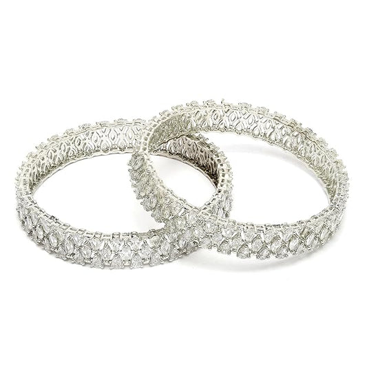 American Diamond Bracelets Rhodium Plated Silver Set