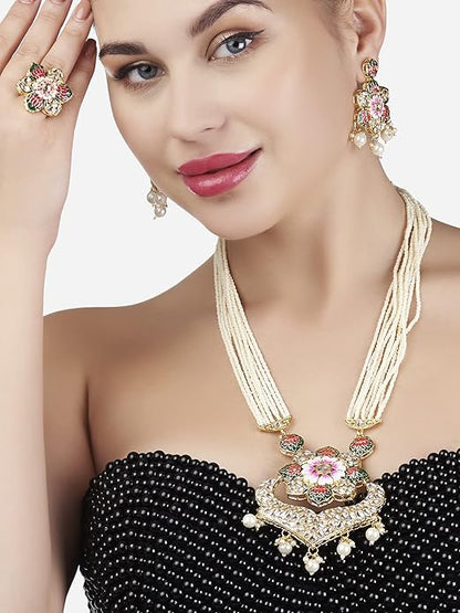 Indian Meenakari Jewelry Multicolor Lotus Set