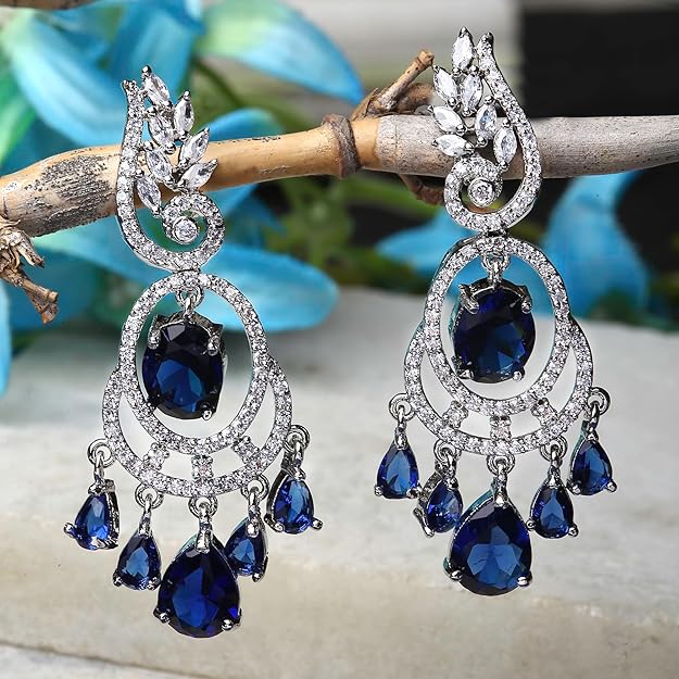 American Diamond Oval Leaf Drop Earrings