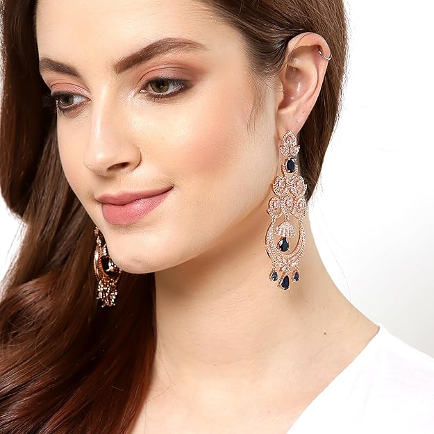 American Diamond Floral Chandelier Drop Earrings