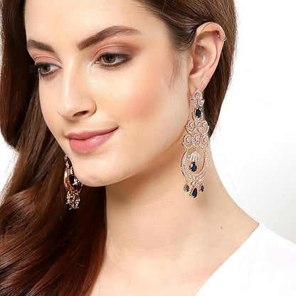 American Diamond Floral Chandelier Drop Earrings