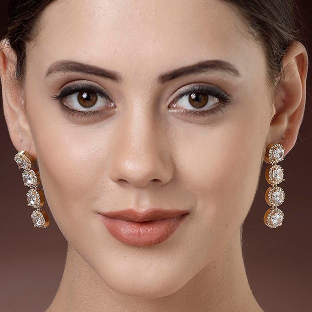 American Diamond Silver Tone Drop Earrings