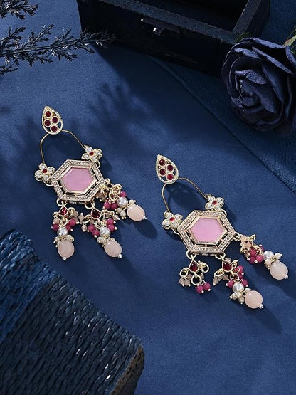 Pink Stone Kundan Jhumka Earrings