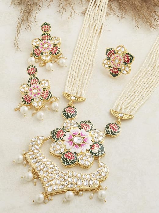 Indian Meenakari Jewelry Multicolor Lotus Set