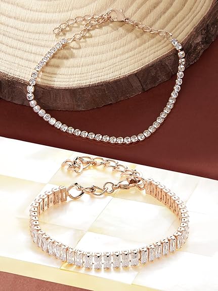 Rose Gold Tennis Bracelet with Contemporary Cubic Zirconia Finish (Set of 2)