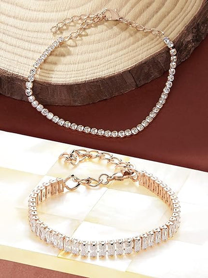 Rose Gold Tennis Bracelet with Contemporary Cubic Zirconia Finish (Set of 2)