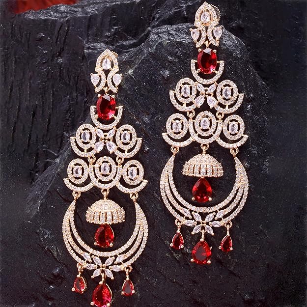 American Diamond Floral Chandelier Drop Earrings
