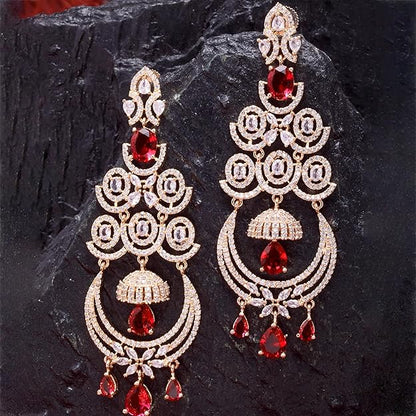 American Diamond Floral Chandelier Drop Earrings