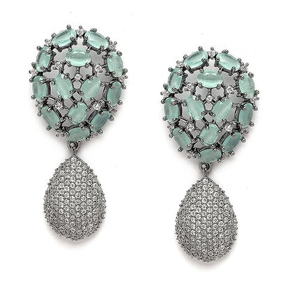 American Diamond Gunmetal Teardrop Earrings