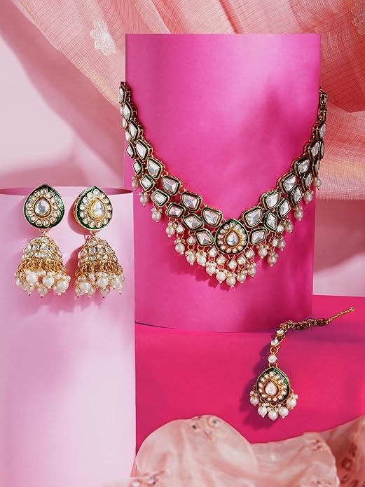 Green Long Necklace Meenakari Bridal Set