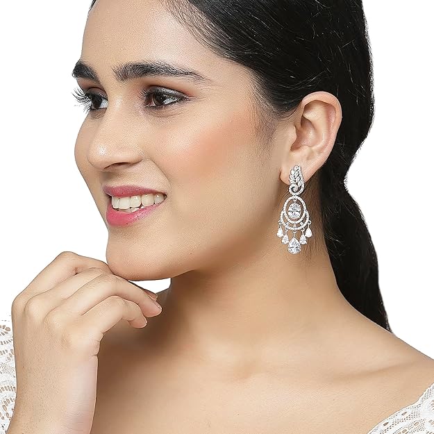 American Diamond Oval Leaf Drop Earrings