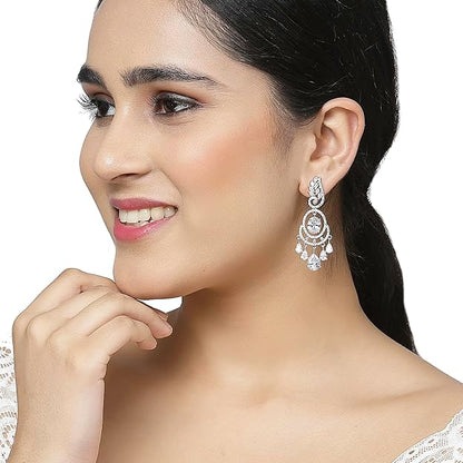American Diamond Oval Leaf Drop Earrings