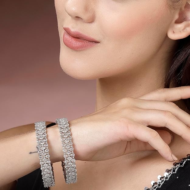 American Diamond Bracelets Rhodium Plated Silver Set