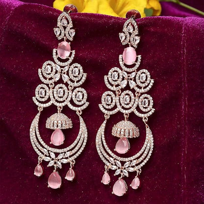 American Diamond Floral Chandelier Drop Earrings