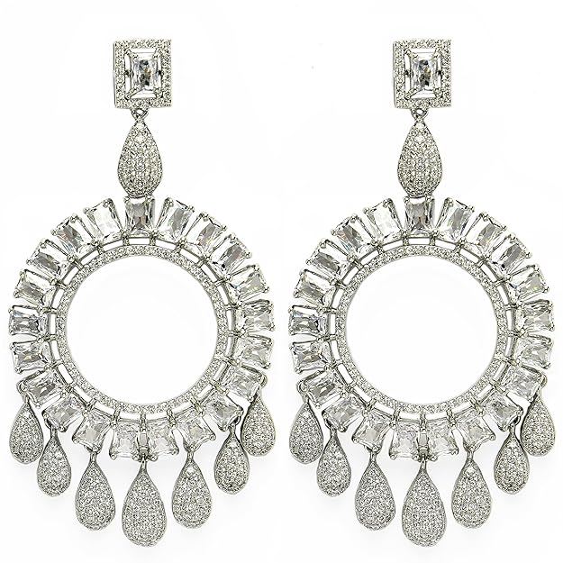 American Diamond Circular Handcrafted Drop Earrings