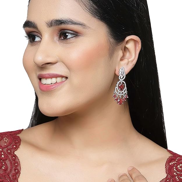 American Diamond Oval Leaf Drop Earrings