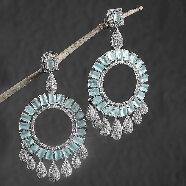 American Diamond Circular Handcrafted Drop Earrings