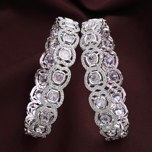 AD Bangles Rhodium Plated Silver White Set of 2