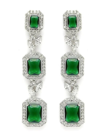 Green And White American Diamond Drop Earrings