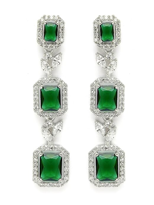 Green And White American Diamond Drop Earrings
