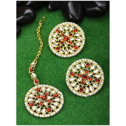 Mang Tika Bridal in Traditional Kundan Pearl Earring Jewellery Set