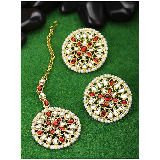 Mang Tika Bridal in Traditional Kundan Pearl Earring Jewellery Set