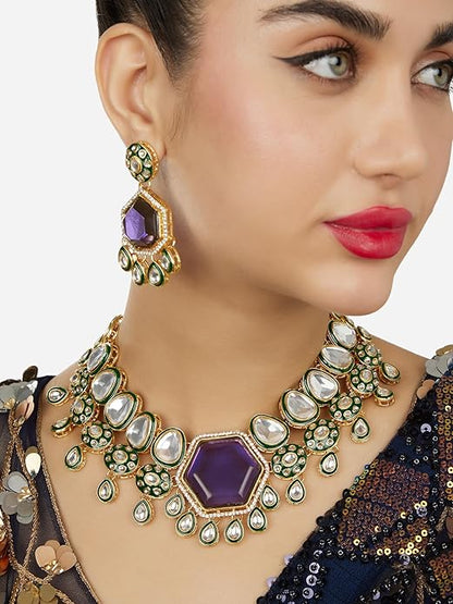 Indian Choker Set Purple Green Meenakari Set