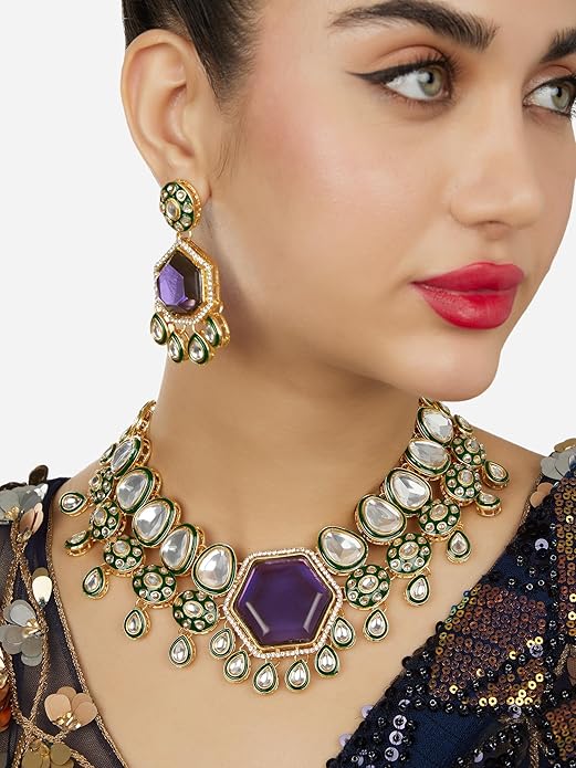 Indian Choker Set Purple Green Meenakari Set