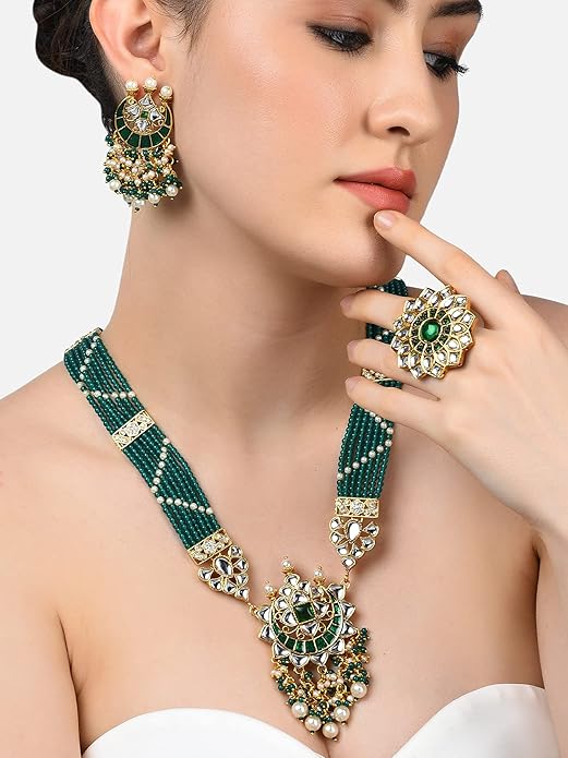 Kundan Meenakari Choker Green Beaded Set
