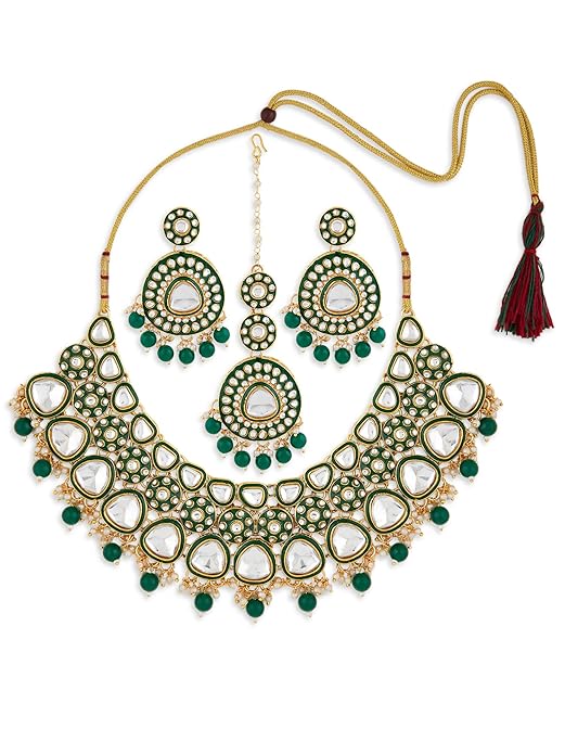 Green Choker Necklace Meenakari Bridal Set