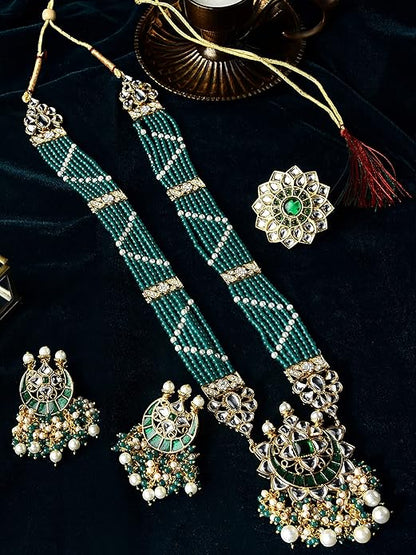 Kundan Meenakari Choker Green Beaded Set