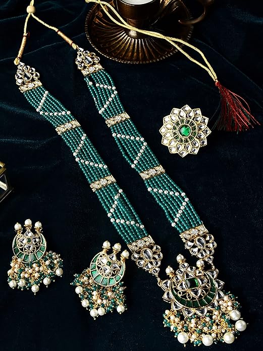 Kundan Meenakari Choker Green Beaded Set