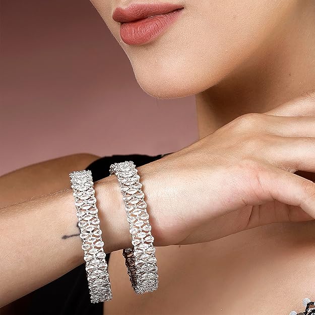 American Diamond Bracelets Rhodium Plated Silver Set