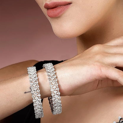 American Diamond Bracelets Rhodium Plated Silver Set