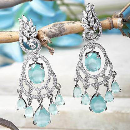 American Diamond Oval Leaf Drop Earrings