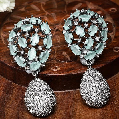 American Diamond Gunmetal Teardrop Earrings