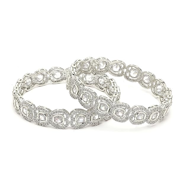 AD Bangles Rhodium Plated Silver White Set of 2