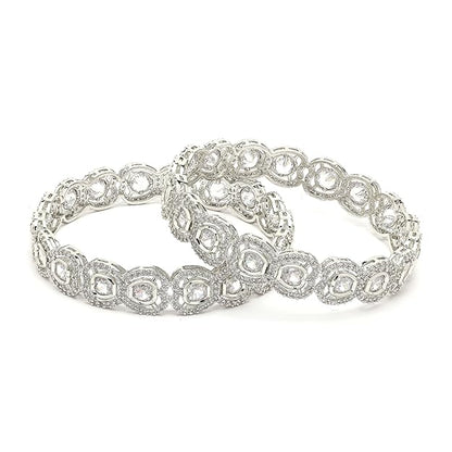 AD Bangles Rhodium Plated Silver White Set of 2