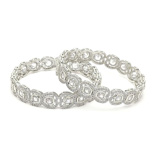 AD Bangles Rhodium Plated Silver White Set of 2
