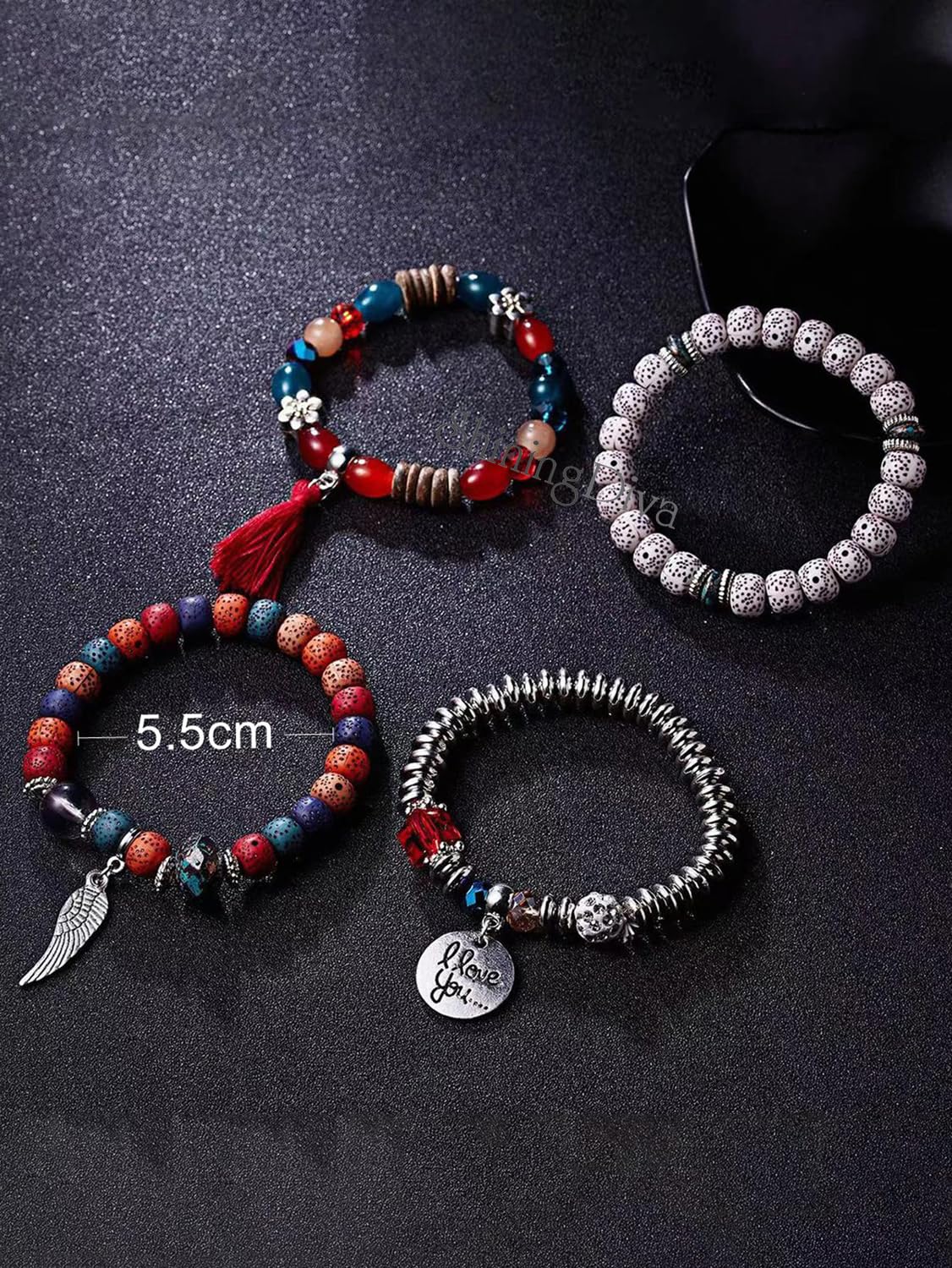 Bohemian I Love You Feather Charm Beaded Multilayer Bracelet for Women & Girls