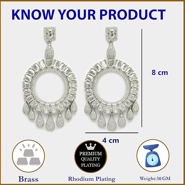 American Diamond Circular Handcrafted Drop Earrings