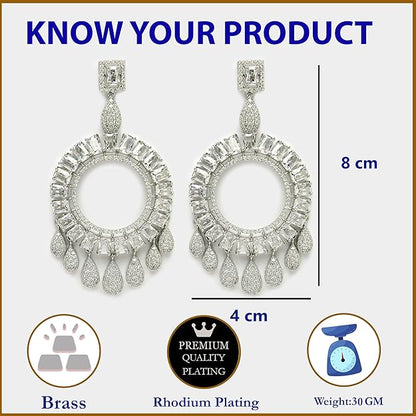 American Diamond Circular Handcrafted Drop Earrings