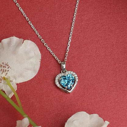 Blue Heart Necklaces in 925 Sterling Silver Sky Blue Zirconia Pendant Design