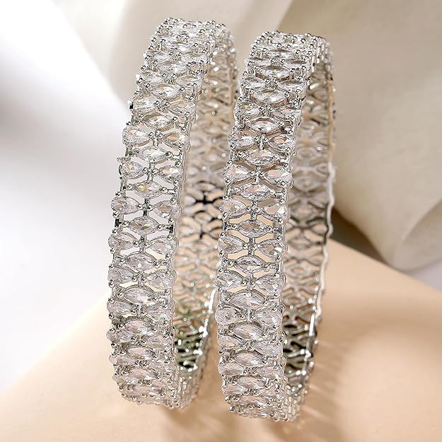 American Diamond Bracelets Rhodium Plated Silver Set