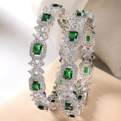 Rhodium Plated Silver AD Bangles Set of 2
