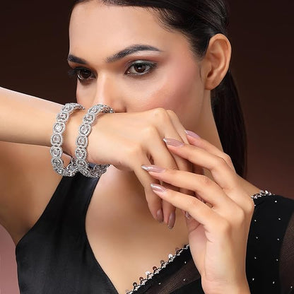 AD Bangles Rhodium Plated Silver White Set of 2